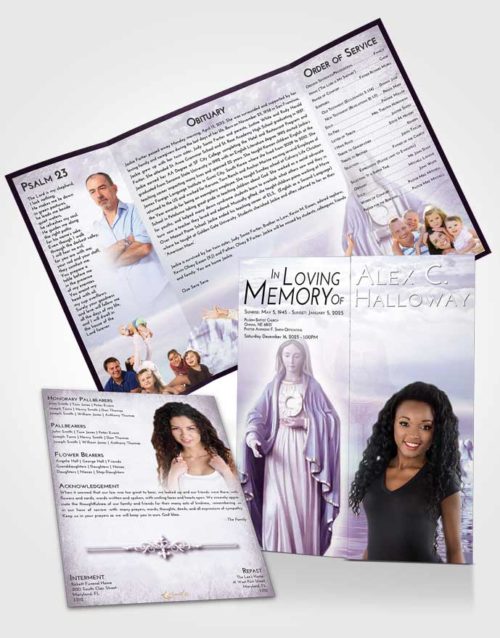 Obituary Funeral Template Gatefold Memorial Brochure Lavender Sunrise Mary Full of Grace