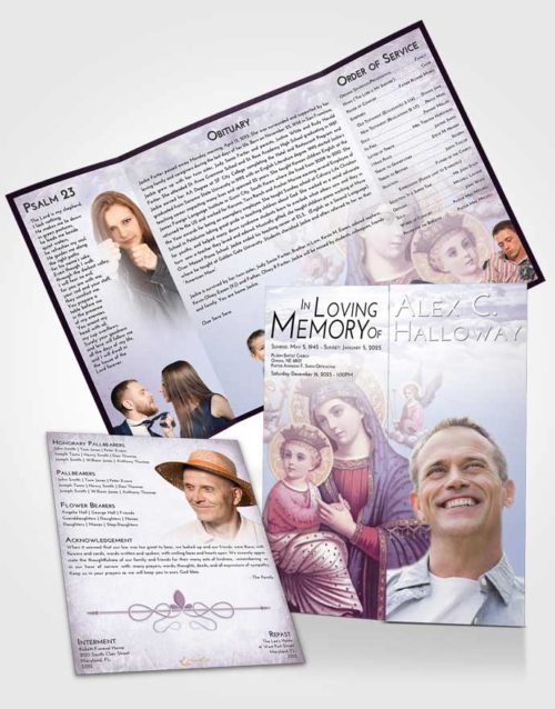 Obituary Funeral Template Gatefold Memorial Brochure Lavender Sunrise Marys Love