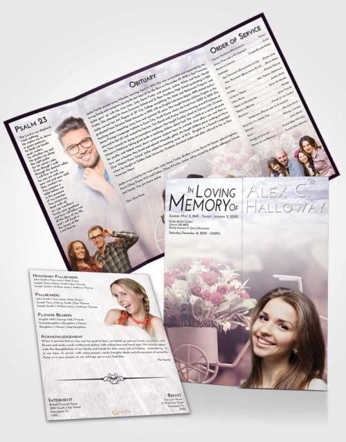 Obituary Funeral Template Gatefold Memorial Brochure Lavender Sunrise Rose Love