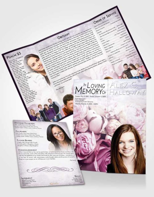 Obituary Funeral Template Gatefold Memorial Brochure Lavender Sunrise Rose Magic