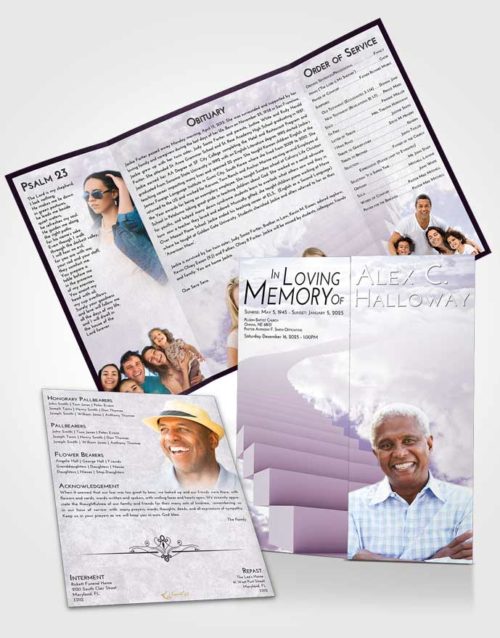 Obituary Funeral Template Gatefold Memorial Brochure Lavender Sunrise Stairway to Divinity