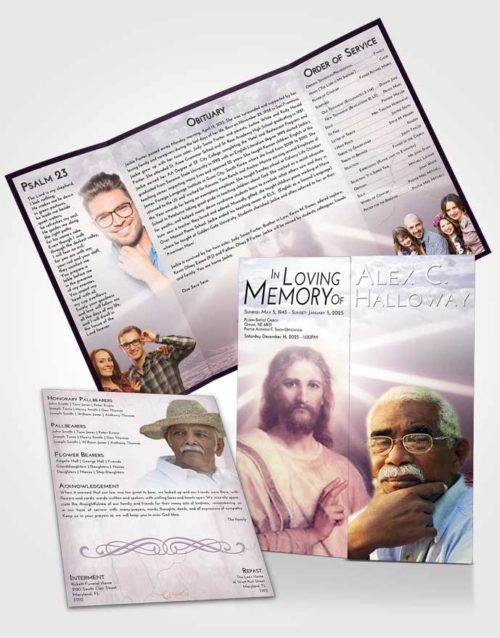 Obituary Funeral Template Gatefold Memorial Brochure Lavender Sunrise Star of Jesus