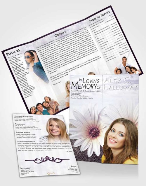 Obituary Funeral Template Gatefold Memorial Brochure Lavender Sunrise Summer Flower