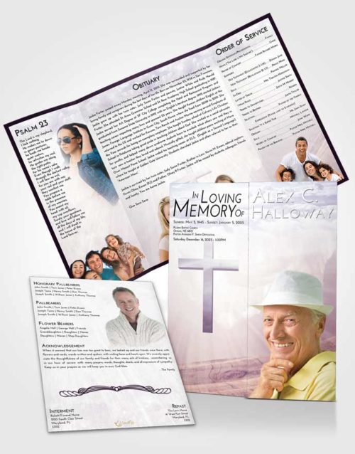 Obituary Funeral Template Gatefold Memorial Brochure Lavender Sunrise The Cross of Life