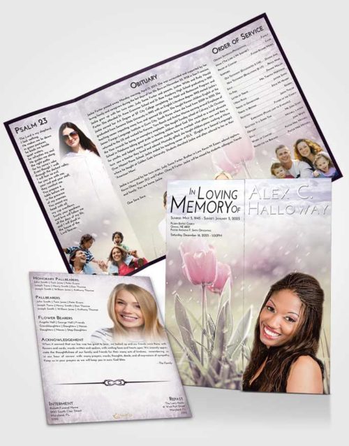 Obituary Funeral Template Gatefold Memorial Brochure Lavender Sunrise Tulip Whisper