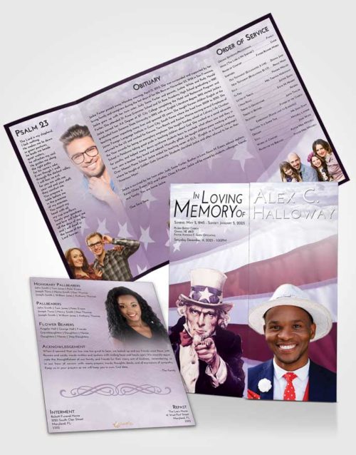 Obituary Funeral Template Gatefold Memorial Brochure Lavender Sunrise Uncle Sam