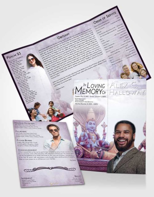 Obituary Funeral Template Gatefold Memorial Brochure Lavender Sunrise Vishnu Desire