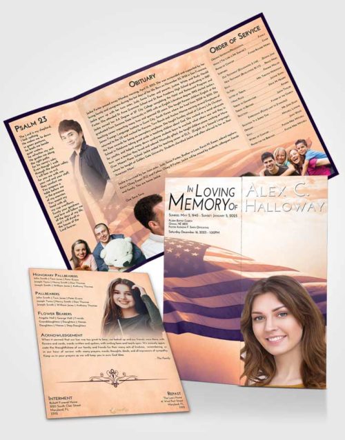 Obituary Funeral Template Gatefold Memorial Brochure Lavender Sunset American Honor