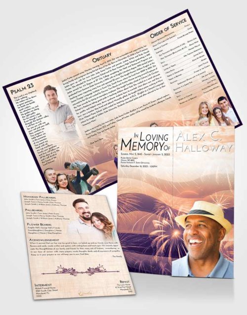 Obituary Funeral Template Gatefold Memorial Brochure Lavender Sunset American Patriot