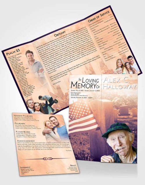 Obituary Funeral Template Gatefold Memorial Brochure Lavender Sunset American Smile