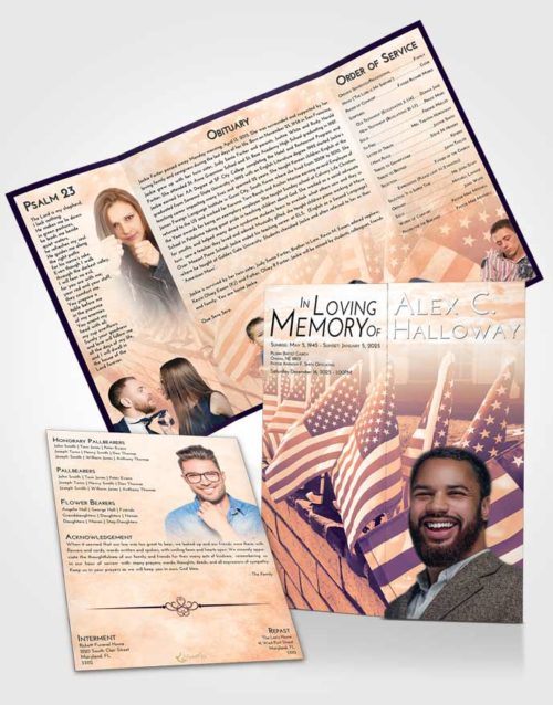Obituary Funeral Template Gatefold Memorial Brochure Lavender Sunset American Victory