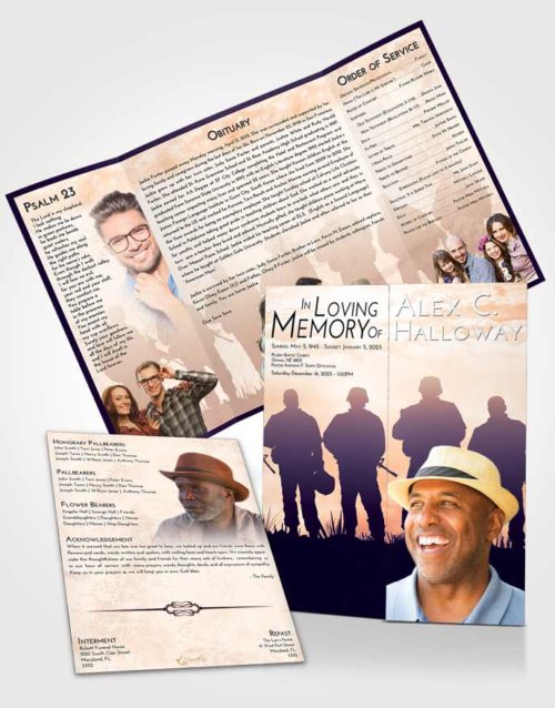 Obituary Funeral Template Gatefold Memorial Brochure Lavender Sunset Army Faith