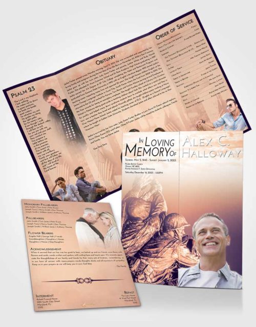 Obituary Funeral Template Gatefold Memorial Brochure Lavender Sunset Army Grit