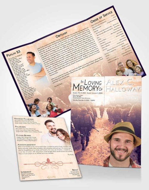 Obituary Funeral Template Gatefold Memorial Brochure Lavender Sunset Army March