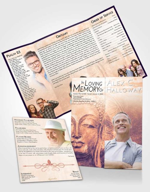 Obituary Funeral Template Gatefold Memorial Brochure Lavender Sunset Buddha Praise