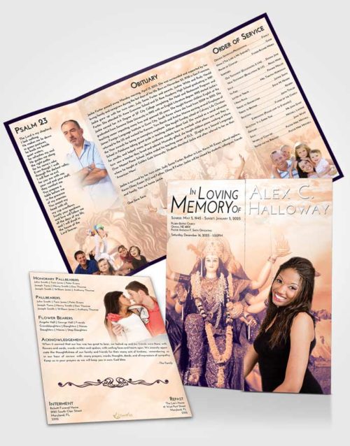 Obituary Funeral Template Gatefold Memorial Brochure Lavender Sunset Durga Tranquility
