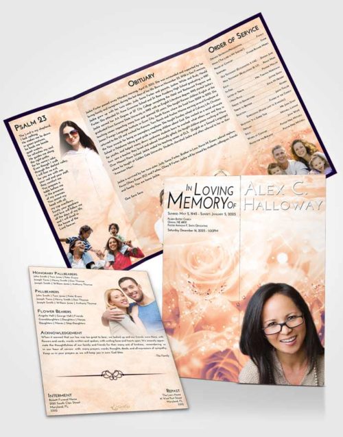 Obituary Funeral Template Gatefold Memorial Brochure Lavender Sunset Floral Relaxation