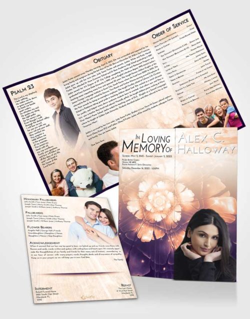 Obituary Funeral Template Gatefold Memorial Brochure Lavender Sunset Floral Secret