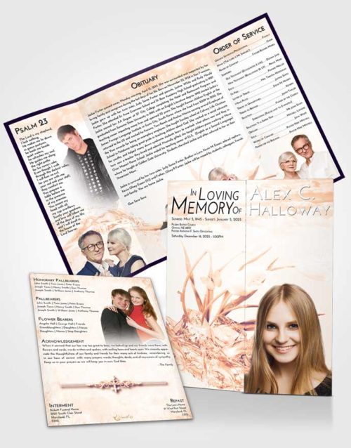 Obituary Funeral Template Gatefold Memorial Brochure Lavender Sunset Floral Wave