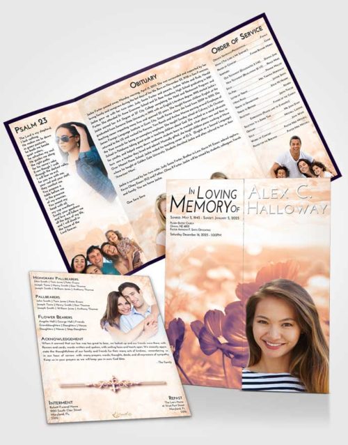 Obituary Funeral Template Gatefold Memorial Brochure Lavender Sunset Floral Whispers