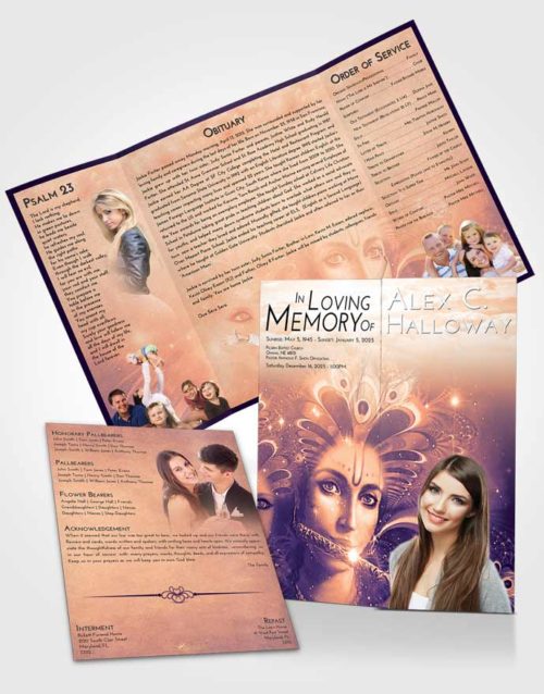 Obituary Funeral Template Gatefold Memorial Brochure Lavender Sunset Hindu Desire