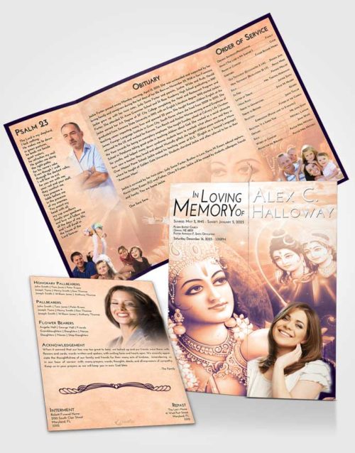 Obituary Funeral Template Gatefold Memorial Brochure Lavender Sunset Hindu Majesty