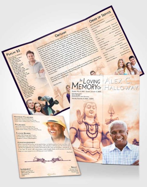 Obituary Funeral Template Gatefold Memorial Brochure Lavender Sunset Hindu Mystery