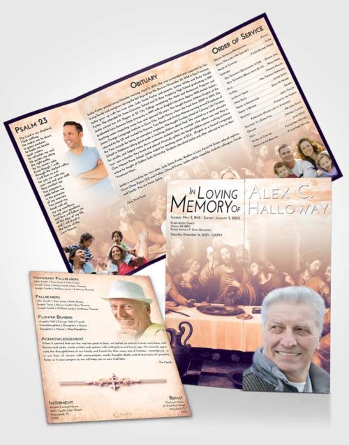 Obituary Funeral Template Gatefold Memorial Brochure Lavender Sunset Jesus Last Supper