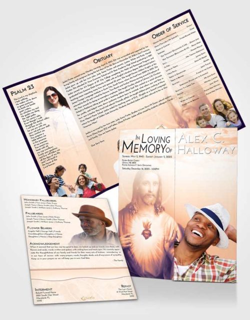 Obituary Funeral Template Gatefold Memorial Brochure Lavender Sunset Jesus Love