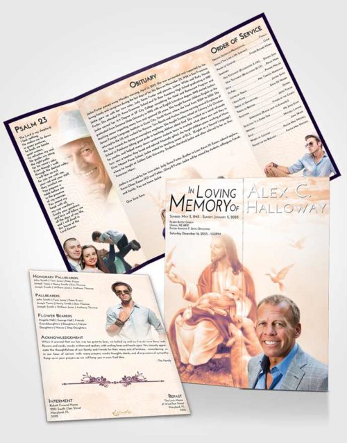 Obituary Funeral Template Gatefold Memorial Brochure Lavender Sunset Jesus in the Sky