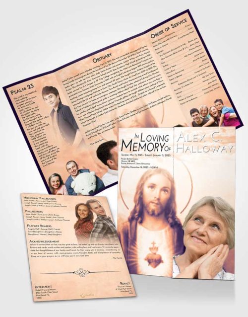 Obituary Funeral Template Gatefold Memorial Brochure Lavender Sunset Jesus our Lord