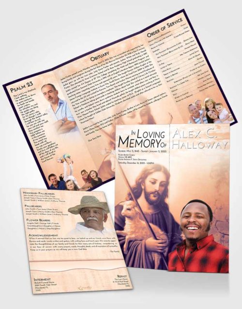 Obituary Funeral Template Gatefold Memorial Brochure Lavender Sunset Jesus the Savior