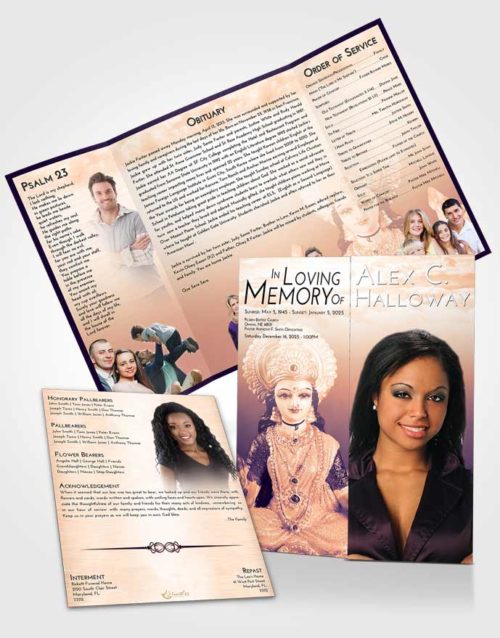 Obituary Funeral Template Gatefold Memorial Brochure Lavender Sunset Lakshmi Desire