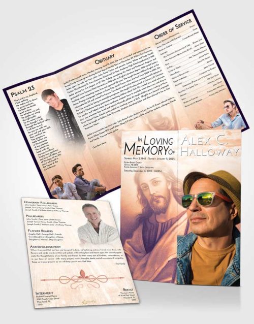 Obituary Funeral Template Gatefold Memorial Brochure Lavender Sunset Life of Jesus