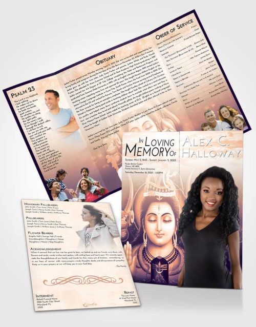 Obituary Funeral Template Gatefold Memorial Brochure Lavender Sunset Lord Shiva Dignity