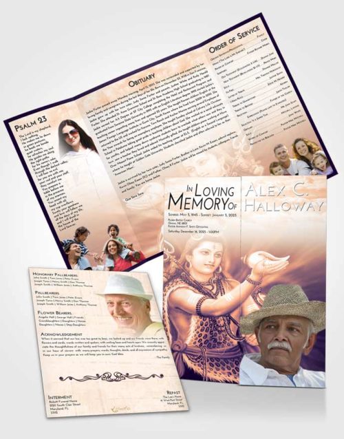 Obituary Funeral Template Gatefold Memorial Brochure Lavender Sunset Lord Shiva Excellence