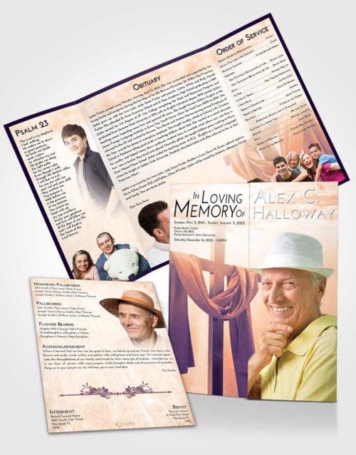 Obituary Funeral Template Gatefold Memorial Brochure Lavender Sunset Loving Cross
