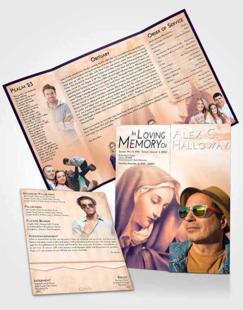 Obituary Funeral Template Gatefold Memorial Brochure Lavender Sunset Mary Mother in Heaven