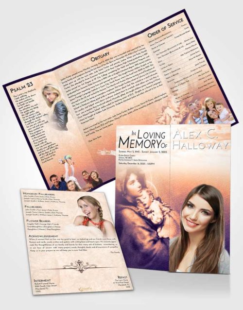 Obituary Funeral Template Gatefold Memorial Brochure Lavender Sunset Mary and Jesus