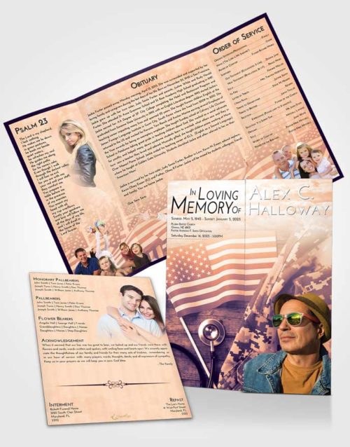 Obituary Funeral Template Gatefold Memorial Brochure Lavender Sunset Military Medical