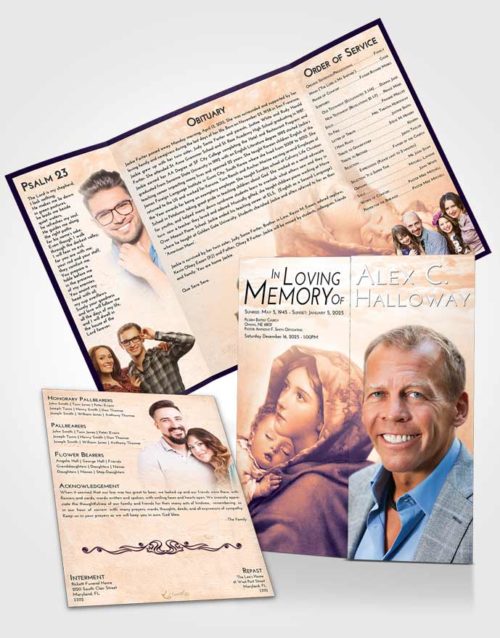 Obituary Funeral Template Gatefold Memorial Brochure Lavender Sunset Mother Mary