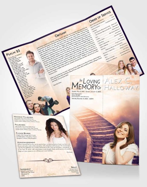 Obituary Funeral Template Gatefold Memorial Brochure Lavender Sunset Stairway to Magnificence