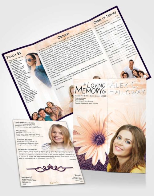 Obituary Funeral Template Gatefold Memorial Brochure Lavender Sunset Summer Flower