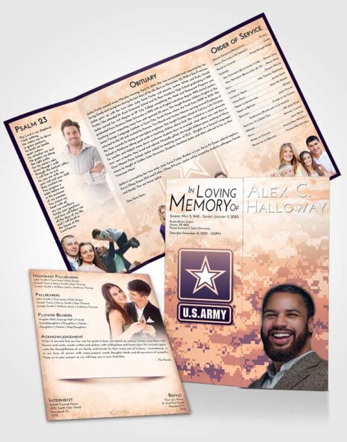 Obituary Funeral Template Gatefold Memorial Brochure Lavender Sunset United States Army
