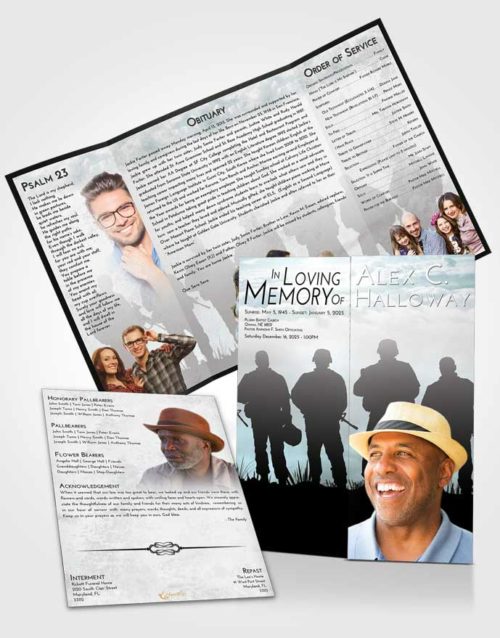 Obituary Funeral Template Gatefold Memorial Brochure Loving Embrace Army Faith