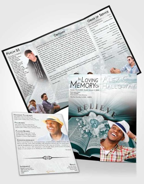 Obituary Funeral Template Gatefold Memorial Brochure Loving Embrace Bible Belief