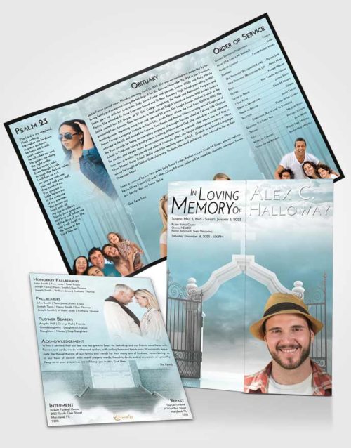 Obituary Funeral Template Gatefold Memorial Brochure Loving Embrace Clear Gates For Heaven