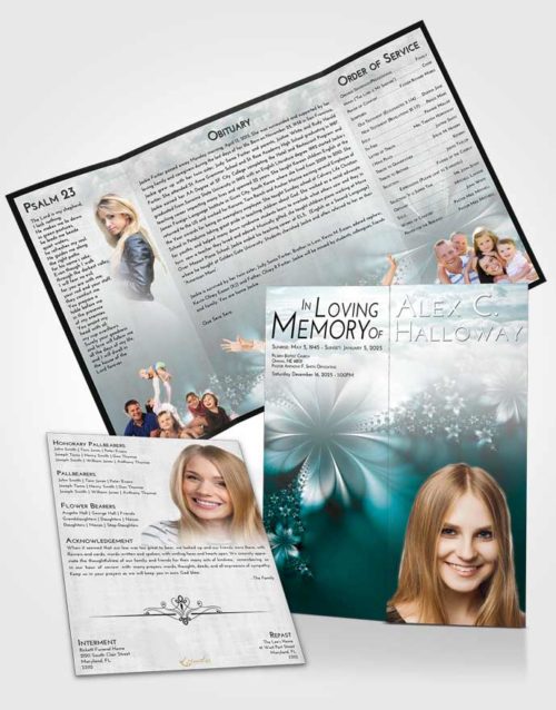 Obituary Funeral Template Gatefold Memorial Brochure Loving Embrace Floral Lust