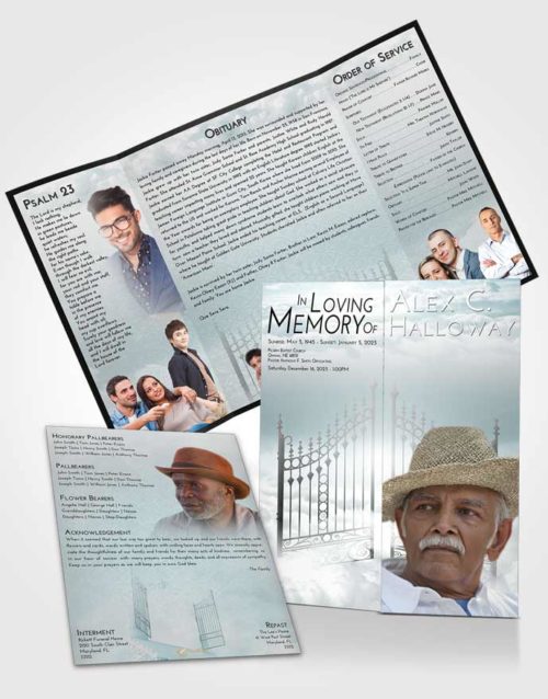 Obituary Funeral Template Gatefold Memorial Brochure Loving Embrace Gates to Heaven