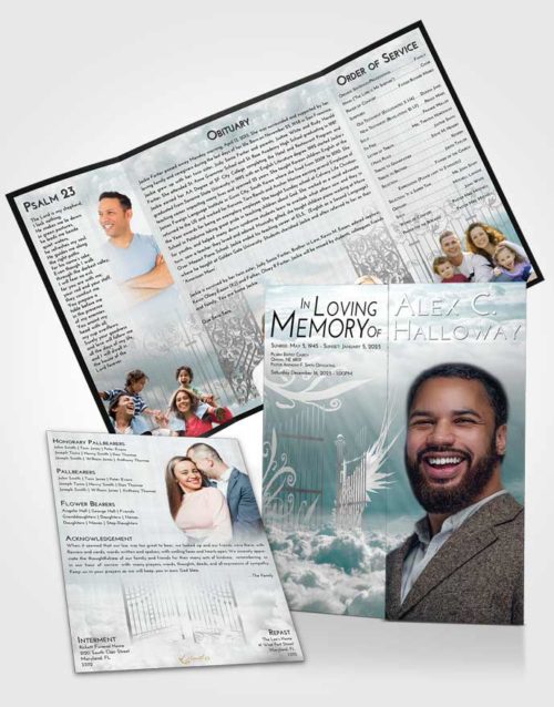 Obituary Funeral Template Gatefold Memorial Brochure Loving Embrace Precious Gates to Heaven